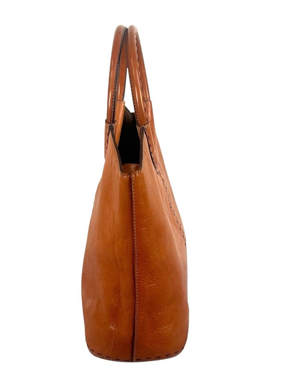 vintage Fossil Satchel Brown Pebbled Leather Round Handles Fossil Key Y2K - Picture 5 of 7